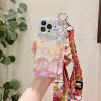 Lanyard Wrist Strap Phone Case for Huawei Honor 70 Pro Nova 10 Pro Oil Painting Flower Protective Cover Soft TPU Coque for Girls Drawing Painting Supp