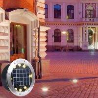 Led Solar Lights Outdoor Round Embedded Stainless Steel Floor Light Outdoor Waterproof Road Stud Light Garden Villa Buried Light