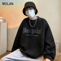 MOLAN เสื้อสเวตเตอร์แขนยาวสวมหัวผู้ชายเสื้อสเวตเตอร์ลำลองคอกลมเสื้อกันหนาวพอดีตัวทรงหลวมเสื้อฤดูใบไม้ร่วงและฤดูหนาวแบบสวมหัวพิมพ์ลาย