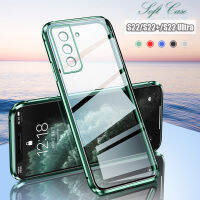 Soft Clear Case สำหรับ Samsung Galaxy S22/S22 +/S22 Plus/ S22อัลตร้ากันกระแทกซิลิโคนโทรศัพท์ Case ใสตรงขอบเลนส์ป้องกันเชลล์หรูหราถุงลมนิรภัยกลับปลอกปก-N2