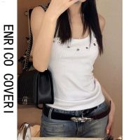 ENRICO COVERI ยกทรงสีขาวรูปตัว I สำหรับผู้หญิงเสื้อคลุมหน้าร้อน Cewek Seksi เฉพาะเสื้อแขนกุดดูมีเอกลักษณ์