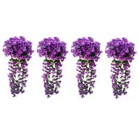 4Pcs Artificial Hanging Flowers Hanging Plants Violet Flowers Garland for Spring Summer Outdoor Garden, Dark Purple