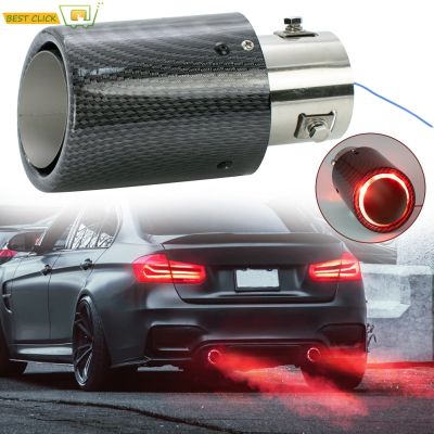 2021Universal Car Modified 35-63mm Exhaust Muffler Tip Tail Carbon Fiber Red LED Flaming Luminous Chrome Silencer Turbo Sport
