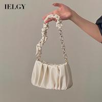 IELGY Urban กระเป๋าสะพายข้างสำหรับผู้หญิง,กระเป๋าหนังนิ่มสีพื้นสายโซ่สวมใส่สบาย