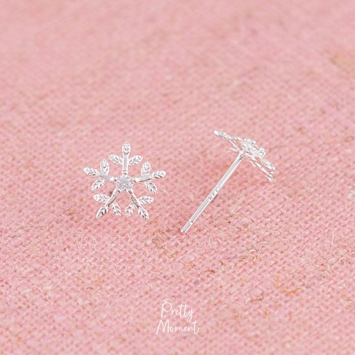 pretty-moment-ต่างหูเงิน-ต่างหู-cz-เกล็ดหิมะเพชร-snowflake-ต่างหูเงินแท้-ต่างหู-มินิมอล-925-เพชรสวยงาม-ของขวัญ