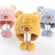 ALTHILY Warm Creative Plush Pompom Baby Hat Bear Embroidery Windproof Bear