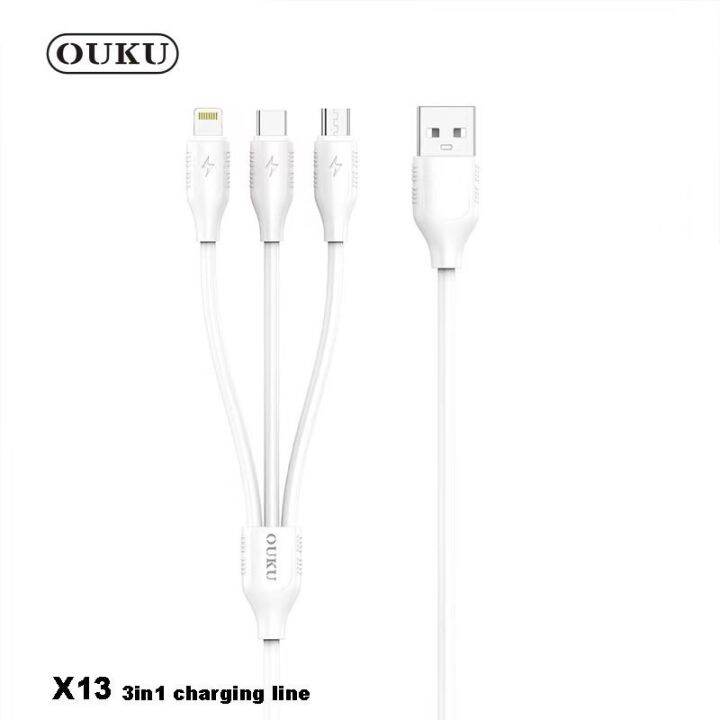 ouku-x13-สายชาร์จ-3in1-ip-micro-type-c-ใช้ง่าย-ชาร์จเร็ว-เส้นเดียวชาร์จได้ทุกเครื่อง-สายยาว1ม