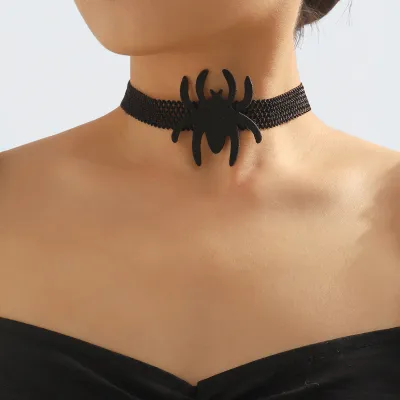 Womens Retro Necklace Black Spider Net Choker Gothic Choker Halloween Necklace Spider Choker
