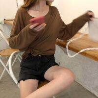 XJ-All-match casual simple solid color loose base student sunscreen loose long-sleeved T-shirt