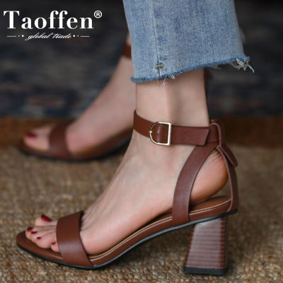 Taoffen Women Sandals Buckle Strap High Heels Summer Shoes For Woman Retro Fashion Office Lady Casual Daily Footwear Size 34-39