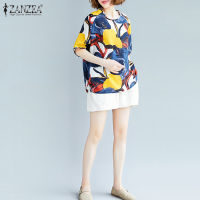 ZANZEA Women Casual Tee Loose Multi-Colour Printed Floral Blouse