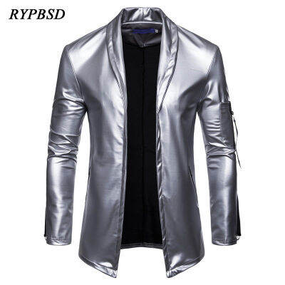 ZZOOI Leather Suit Jacket Men Blazer Fashion Autumn Slim Fit Windproof Cardigan Solid Faux Leather Jacket Blazer Dance Stage Costumes