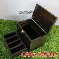 CARA WOOD กล่องเก็บเงิน ทอง เครื่องประดับ ของจุกจิก ของจิปาถะ แบ่งช่อง ไม้สักทอง สีดำ