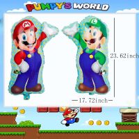 หมวกปาร์ตี้วันเกิด Super Mario Bros อุปกรณ์ตกแต่งเกมการ์ตูนสำหรับเด็กอุปกรณ์กระดาษตกแต่งบนโต๊ะอาหารอุปกรณ์อาบน้ำเด็ก