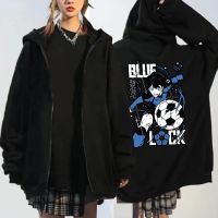 BLUE LOCK Isagi Yoichi Anime Zipper Hoodies Manga Back Print Streetwear for Men Hooded Tops Zip-up Sweatshirts Coats Size XS-4XL