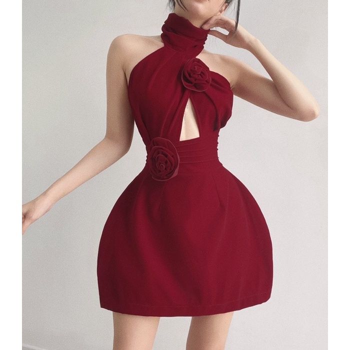 Đầm cổ yếm hở lưng cao cấp chất liệu nhung Bloom Dress ...