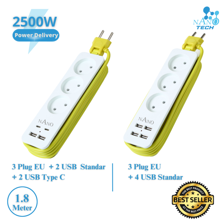 NANO Stop Kontak Traveling 3 Lubang 4 Port USB/ 3 Lubang 2 Port USB 2