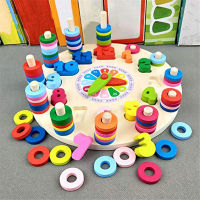 Preschool Teaching Math Toys Educational Wooden Pillar Geometry Digital Clock Puzzles Gadgets Matching Clock Toy For Children