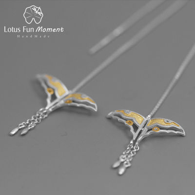 Lotus Fun Moment Real 925 Sterling Silver Natural Handmade Fine Jewelry Hollow Butterfly Kite Long Dangle Earrings for Women