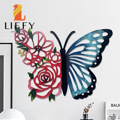 LIFFY Home Decor Metal Butterfly Wall Art for Outdoor Decoration Sculpture Statue of Living Room Bedroom Mariposas Decorativas