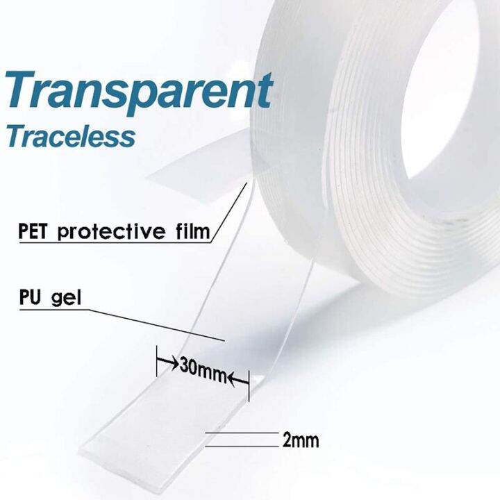 hot-k-เทปเทปสองด้านวิเศษนาโนไร้ร่องรอย2มม-ใสหนาใช้ซ้ำได้เทปกาวกันน้ำสะอาด1ม-ถึง5ม