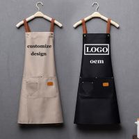 Customized Embroidery Print Logo Signature Waterproof Kitchen Aprons Home Chef Baking Clothes With Pockets Adult Bib Waist Bag Aprons