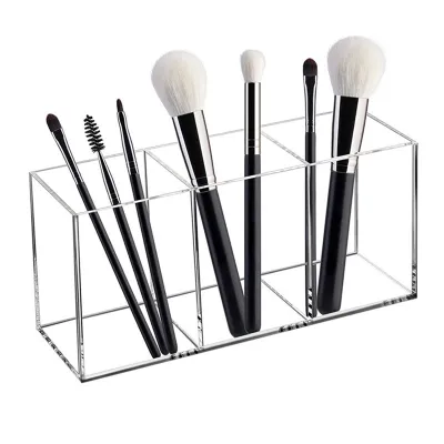 3 Holes 3 Holes Transparent Cosmetic Acrylic Box Makeup Brush Tool Storage Rack Case Students Stationery Pencil Holder Table Organizer