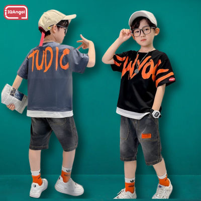 TG Childrens suits, boys summer new short-sleeved t-shirt tide brand suits, medium and large childrens thin fashion two-piece suits