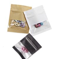 100pcs sample bag Kraft Paper Ziplock Bag with Window Food Earring Jewelry Packaging Pouches bags to pack products