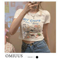 OMIUUS เสื้อเอวสูงสำหรับเด็กผู้หญิง,เสื้อเสื้อยืดสั้นเปิดสะดือเผ็ดพอดีตัวเกาหลีฤดูร้อนแขนสั้นสุดชิค