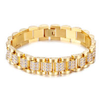 18K Gold Plated Full CZ Diamond Bracelets Men 316L Stainless Steel Business Wedding Party Bracelet