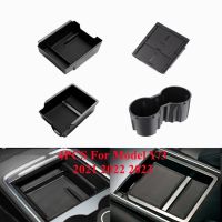 4PCS ABS Center Console Organizer Tray For Tesla Model Y 2023 Model 3 2022 Armrest Hidden Cubby Drawer Cupholder Accessories