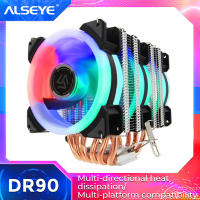 ALSEYE DR-90 CPU Cooler 6 ท่อความร้อนพร้อมพัดลม RGB 4pin PWM พัดลม CPU 90 มม. สำหรับคอมพิวเตอร์ LGA775/115x/1366/2011/1200 AM2/AM3/AM4-kxodc9393