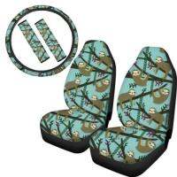 [COD] Car seat cross-border green bottom sloth printed armrest pad steering wheel shoulder 5-piece set ebay