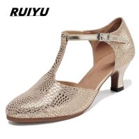 Latin Dance Shoes Ladies Salsa Tango Ballroom Party Dancing Shoes Leather Gold Girls High Heel Closed Toe Shoes Jazz Sneakers