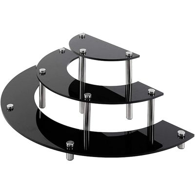 3 Tier Black Organizer Acrylic Risers Display Stand Half Moon Dessert Stand Shelf (1 Pcs)