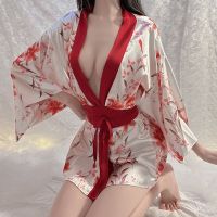 Japanese Womens Sexy Kimono Role-Playing Belt Tied Robe Hot Pajamas Low Cut Dress Yukata Clothing Pajamas Cute Lingerie Set