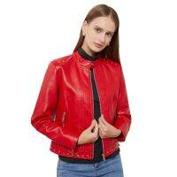 Size S-5XL Women Fashion Leather Jacket Rivet Decoration Female Spring Autumn Jackets