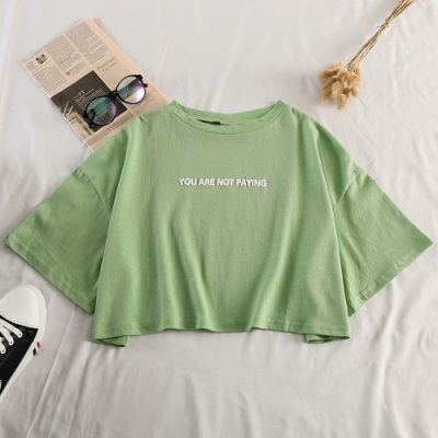Summer Women letter printing t shirt harajuku 100 cotton T-Shirts Short Sleeve Basic Tees Korean Simple Casual Female crop top