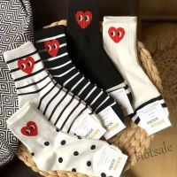 【hot sale】✗❀ D19 Japanese Style Street Wear Personality Sports Womens Socks Black White Striped Polka Dot Solid Color Love Trendy Mid-Tube Casual Cotton