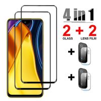 กระจกป้องกัน4in1สำหรับ Xiaomi Poco M3 X3 Pro F3ปกป้องหน้าจอเลนส์กล้องถ่ายรูปกระจกเทมเปอร์บน M4 Poco X4 Pro 5G F4 GT แก้ว