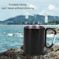 【lz】✤  220ml Outdoor Camping Travel Stainless Steel Cup Carabiner Hook Handle Picnic Water Mug Outdoor Travel Hike Portable Cups