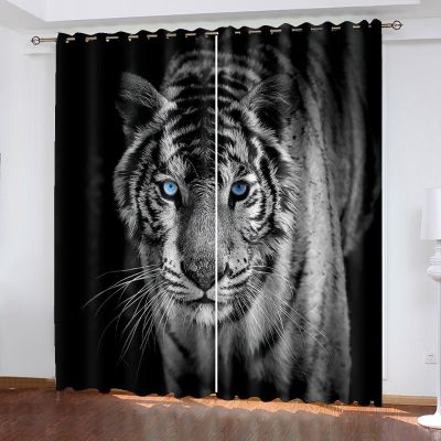 3D Printed Black Animal Wolf Tige Leopard Shading Blackout Window Curtain for the Living Childrens Room Bedroom Hook Decorative