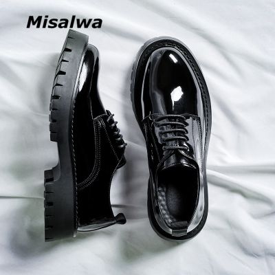 Misalwa รองเท้าหนังอ็อกฟอร์ดผู้ชายส้นกลางสำหรับผู้ชาย,รองเท้าสำนักงานสไตล์อังกฤษรองเท้าเป็นทางการเดรสมีเชือกผูกสีดำ
