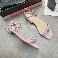 Hard to find even with a lantern without replenishment. Leather full diamond bowknot mirror French style flat sandals for women 【QYUE】