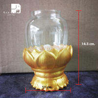 ประธีปดอกบัวสีทอง พร้อมที่ครอบแก้ว