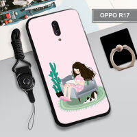 เคสนิ่มสำหรับ OPPO R17พิมพ์ลายคลุมทั้งหมดกล่องเคสโทรศัพท์ฝามีที่ถือวงแหวนโทรศัพท์และเชือก