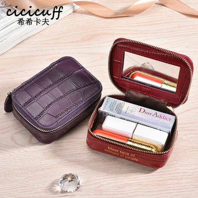 Make Up Bag With Mirror For Women 2022 crocodile Cosmetic Pouch Organizer Storage Case Tiny Lip Sticks Box Lipstick Pocket Bags
