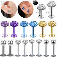 ZS 1ชิ้นไทเทเนียมสีม่วงสีฟ้าเปลือกเหล็กเจาะริมฝีปากคริสตัล Labret เจาะผิวแพ้เกลียวกระดูกอ่อน Tragus Conch เจาะหมุดใส่ริมฝีปาก