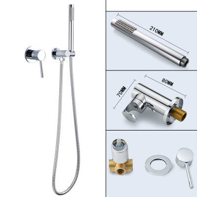 Bathroom Handheld Shower Head with Extra Long Hose and Brass Bracket Holder Shower Wall Polished Hand Shower Faucet Set